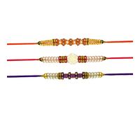 Tuelip Set di 3 braccialetti Rakhi per fratello Raksha Bandhan fatto a mano per braccialetto Bhaiya Bhabhi Rakhi, design indiano, ultimo Rakhi per fratello Rakhee filo Fancy Rakhi