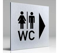 Türschilder24 Targa in alluminio Dibond per porta • 120 x 120 x 3 mm • Sedia a rotelle per WC a sinistra/destra • 100% Made in Germany (WC + pitto/freccia destra)