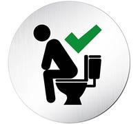 Türschilder24 Targhetta XXL per porta • Ø 100 mm • Targhetta toilette si prega di non tornare in piedi • in alluminio pieno • effetto acciaio inox levigato • 100% Made in Germany