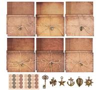 TUFA Buste per Lettere Vintage, 74 Pz,Kit Scrivere con 12 Retrò Carta Kraft Busta,24 Carta da Lettere,12 Accessori in Metallo,24Corda Canapa