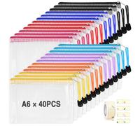 TUFA Buste Plastica Zip, 40 Pezzi A6 Sacchetto di Zip Impermeabile, Borse di File Mesh, Trasparenti Cartelline Portadocumenti per Documenti, Ricevute, Cosmetici, Materiale Scolastico
