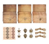 Tufa Carta da Lettere con Buste Vintage, Kit per Scrivere Lettere Antiche con 6 Retrò Carta Kraft Busta, 12 Carta da Lettere Vintage, 6 Accessori in Metallo, 6 Corda Canapa,1 Adesivo Sigillo Busta