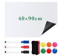 TUFA Lavagna Magnetica Frigo, Lavagna Bianca Cancellabile a Secco con 3 Pennarelli, 1 Gomma, 6 Magneti, Foglio Magnetico, 90 * 40cm Frigorifero Lavagna Flessibile per Domestiche, Aule e Uffici