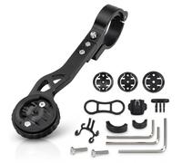 TUFF LUV Supporto per manubrio anteriore in alluminio per bicicletta, compatibile con computer Garmin, Wahoo e Bryton, con Action Camera e adattatore per luce per bici Cats Eye, nero