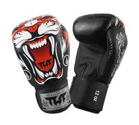 Tuff Sport Guanti da Muay Thai, guantoni da boxe per uomo e donna, allenamento e sparring, MMA, kickboxing, allenamento, palmo ventilato (nero tigre, 14 once)