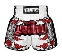 Tuff Sport Retro Muay Thai Pantaloncini Boxe Pantaloncini Classici Slim Cut MMA Kickboxing Allenamento Set Abbigliamento Allenamento, Tuf-msc121-bianco, S