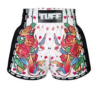 Tuff Sport Retro Muay Thai Pantaloncini Boxe Pantaloncini Classici Slim Cut MMA Kickboxing Allenamento Set Abbigliamento Allenamento, Tuf-msc124-bianco, M