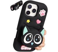 TUFTA Custodia per iPhone 13 Pro con supporto pop-up 3D a forma di gatto in stile cartone animato Kawaii, custodia per telefono in morbido silicone, motivo con adorabile ragazza, ragazza, ragazza