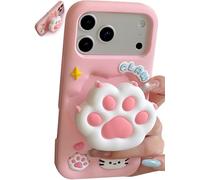 TUFTA Custodia per iPhone 16 Pro Max, con supporto e impugnatura a forma di zampa di gatto in 3D, in morbido silicone, motivo Kawaii, per ragazze, ragazze, adolescenti, donne, rosa
