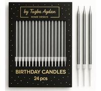 Tugba Aydan - Candele di compleanno argentate, 24 pezzi, lunghe e sottili, candele di compleanno per torte, candele metallizzate per torte di compleanno, candele per feste