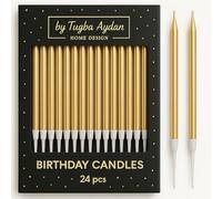 Tugba Aydan - Candele di compleanno dorate, confezione da 24, candele metalliche lunghe e sottili per torte e cupcake, elegante decorazione per torte per adulti, bambini, uomini e donne | by Tugba