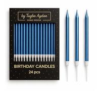 Tugba Aydan - Candele lunghe e sottili blu per compleanno, 24 pezzi, candela metallica per torta di compleanno, candele per feste