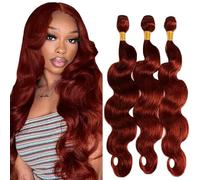 Tuheerst 22 24 26 Inch #33 Reddish Brown Bundles Human Hair Double Weft Body Wave Capelli Umani Extensions Unprocessed Tissage Brazilian Virgin Human Hair Total 3 Bundles Total 150g
