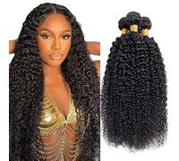 Tuheerst 24 26 28 Inch Human Hair Bundles Double Drown 1B Natural Black Kinky Curly Hair Extensions Unprocessed Brazilian Virgin Remy capelli umani Extension 50g/Bundle Total 150g
