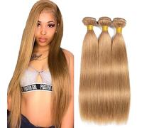 Tuheerst #27 Honey Blonde Bundles Human Hair Double Weft Straight Capelli Umani Extensions Unprocessed Tissage Brazilian Virgin Human Hair 20 22 24 Inch Total 3 Bundles Total 150g