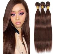 Tuheerst 28 30 32 Inch #4 Chocolate Brown Bundles Human Hair Double Weft Straight Capelli Umani Extensions Unprocessed Tissage Brazilian Virgin Human Hair Total 3 Bundles Total 150g