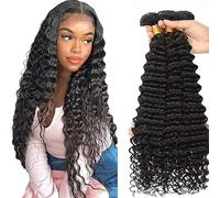 Tuheerst 28 30 32 Zoll 1B Natural Black Bundles Human Hair Double Weft Deep Wave capelli umani Extensions Unprocessed Brazilian Virgin Hair Capelli Umani Total 3 Bundles Total 150g