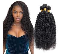 Tuheerst 30 32 34 Inch Human Hair Bundles Double Drown 1B Natural Black Kinky Curly Hair Extensions Unprocessed Brazilian Virgin Remy capelli umani Extension 50g/Bundle Total 150g
