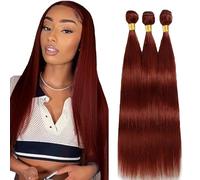 Tuheerst #33 Reddish Brown Bundles Human Hair Double Weft Straight Capelli Umani Extensions Unprocessed Tissage Brazilian Virgin Human Hair 20 22 24 Inch Total 3 Bundles Total 150g