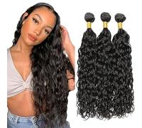 Tuheerst Capelli Umani Ricci Human Hair Bundles Natural Black Capelli Veri Tessitura Double Weft Water Wave Human Hair Extensions 3 Bundles Remy Hair for Woman 16 16 16 Inch
