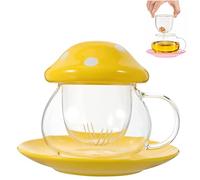 TUHNHGD Tazza Fungo, Bere Tazza Con Coperchio, Tazza Viaggio Caffè, Tazza Da Tè In Vetro Con Infusore E Coperchio, Con Sottobicchiere, Coperchio Della Tazza, Colino Per Il Tè, 290 Ml (pornografico)
