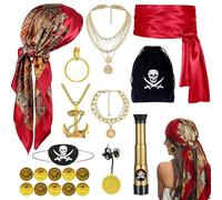 TUIBEIDAMAI Piratessa Costume Donna Accessori, Set Di Accessori Da Pirata con Bandana da Pirata, Costume Halloween Donna Piratessa, per Carnevale, Halloween, Cosplay