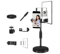 Tuidzljd Supporto per Cellulare da Tavolo con Piastra Rotonda e Altezza Regolabile, Supporto per Streaming Live con Specchio, Supporto per Selfie con Telecamera Posteriore