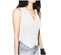 Tuikayoo Gilet da donna estivo in lino di cotone slim senza maniche, bianco, XXL