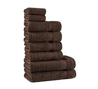 Tuiste Set Asciugamani Bagno Marrone Scuro, Hotel, Cotone, 2 Telo Doccia 70x140cm + 4 Asciugamani 50x90cm + 2 Asciugamani Ospiti 30x50cm, Asciugamani Bagno Viso e Bidet, Morbidi, Assorbenti
