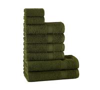 Tuiste Set Asciugamani Bagno Verde Scuro, Hotel, Cotone, 2 Telo Doccia 70x140cm + 4 Asciugamani 50x90cm + 2 Asciugamani Ospiti 30x50cm, Asciugamani Bagno Viso e Bidet Verde Oliva, Morbidi, Assorbenti