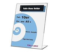 TUKA 10X Porta-avvisi da Tavolo Inclinati, A5 Verticale Espositori, Supporto Pubblicitario da Banco, per Menù, Carta, Informazioni, Documenti e Altro. 2,5mm Acrilico Trasparente, TKD8200-A5-10x