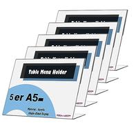 TUKA 5X Porta-avvisi da Tavolo Inclinati, A5 Orizzontale Espositori, Supporto Pubblicitario da Banco, per Menù, Carta, Informazioni, Documenti e Altro. 2,5mm Acrilico Trasparente, TKD8201-A5-5x