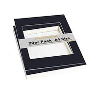 TUKA-i-AKUT 20x Passe-partout da A4 (per Foto da 20x30 cm), Senza Acidi e Resistente All'invecchiamento, Passepartout per Inquadrare Foto, Poster, Stampe d'Arte, ECC. Nero, TKD9100-A4-20x
