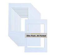 TUKA-i-AKUT 20x Passe-partout da A4 (per Foto da 20x30 cm), Senza Acidi e Resistente All'invecchiamento, Passepartout per Inquadrare Foto, Poster, Stampe d'arte, ecc. Bianco, TKD9100-A4-20x