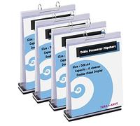 TUKA-i-AKUT 4x Espositore da Tavolo in Acrilico, A4 Verticale, Lavagna a fogli mobili per Presentazioni, Presentatore con Base, Supporto Menu Segno Poster, 6 Buste Trasparenti, TKD8211-A4-4x