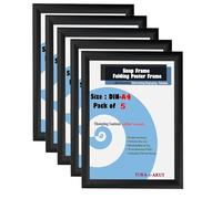 TUKA-i-AKUT 5X A4 Cornice a Scatto in Alluminio Profilo 25 mm, Pieghevoli Cornice a Clip per Poster Foto Display Pubblicitari, Pannello Protezione, Materiale Fissaggio, Color Nero TKD8420-A4-5X