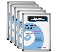 TUKA-i-AKUT 5X A4 Cornice a Scatto in Alluminio Profilo 25 mm, Pieghevoli Cornice a Clip per Poster Foto Display Pubblicitari, con Angoli Arrotondati, Color Argento TKD8421-A4-5X