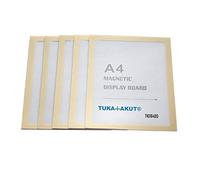 TUKA-i-AKUT 5x A4 Cornice Magnetica Autoadesiva per Espositore, Cornice per Display su Superfici Lisce e Solide, Cornice Incernierata, Cambio Rapido, Confezione da 5, Color Oro TKD8400-A4-5x