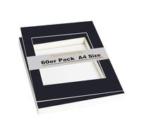 TUKA-i-AKUT 60x Passe-partout da A4 (per Foto da 60x30 cm), Senza Acidi e Resistente All'invecchiamento, Passepartout per Inquadrare Foto, Poster, Stampe d'Arte, ECC. Nero, TKD9100-A4-60x