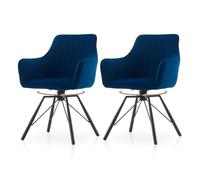 TUKAILAI Set di 2 sedie da pranzo girevoli in velluto, ergonomiche con braccioli, gambe in metallo, per sala da pranzo, soggiorno, cucina, blu
