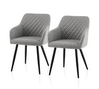 TUKAILAi Set di 2 Sedie da Pranzo Imbottite in Stoffa Lino, Sedie Cucina con Gambe in Metallo, Ergonomica Poltrona Imbottite Moderne per Sala da Pranzo Soggiorno Salotto Ufficio (Grigio)
