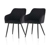 TUKAILAi Set di 2 Sedie da Pranzo Imbottite in Stoffa Lino, Sedie Cucina con Gambe in Metallo, Ergonomica Poltrona Imbottite Moderne per Sala da Pranzo Soggiorno Salotto Ufficio (Nero)