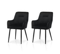 TUKAILAi Set di 2 Sedie Sala da Pranzo Imbottite in Stile Nordico, Sedie Cucina in Velluto con Braccioli, Moderne con Schienale e Gambe in Metallo per Soggiorno (Nero)