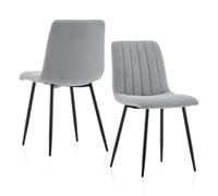 TUKAILAi Set di 2 Sedie Sala da Pranzo Lino, Sedie da Cucina con Tessuto e Gambe in Metallo Nero, Sedia Ergonomica con Schienale per Camera da Letto con Capacità 120 kg (Grigio Scuro)