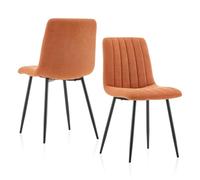 TUKAILAi Set di 2 Sedie Sala da Pranzo Lino, Sedie da Cucina con Tessuto e Gambe in Metallo Nero, Sedia Ergonomica con Schienale per Camera da Letto con Capacità di 120 kg (Arancione)