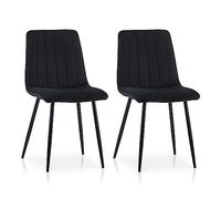 TUKAILAi Set di 2 Sedie Sala da Pranzo Velluto, Sedie da Cucina con Tessuto e Gambe in Metallo Nero, Sedia Ergonomica con Schienale per Camera da Letto con Capacità di 120 kg (Nero)