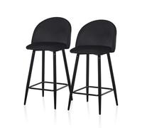 TUKAILAI Set di 2 sgabelli da bar con schienale e poggiapiedi, rivestimento in velluto e struttura in metallo, sedie da bar per cucina, sala da pranzo, bancone bistro, altezza 65 cm, colore nero