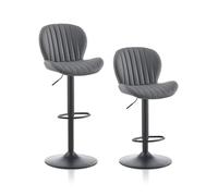 TUKAILAI Set di 2 sgabelli da bar in ecopelle, regolabili in altezza, girevole a 360°, con schienale, poggiapiedi, telaio in metallo, sgabello imbottito da cucina, sedia da bar per bar, grigio