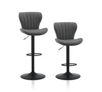 TUKAILAI Set di 2 sgabelli da bar in ecopelle, regolabili in altezza, girevole a 360°, con schienale, poggiapiedi, telaio in metallo, moderno a forma di ciotola, per cucina, bar, grigio