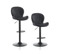 TUKAILAI Set di 2 sgabelli da bar in ecopelle, regolabili in altezza, girevole a 360°, con schienale, poggiapiedi, telaio in metallo, sgabello imbottito da cucina, sedia da bar per bar, colore nero